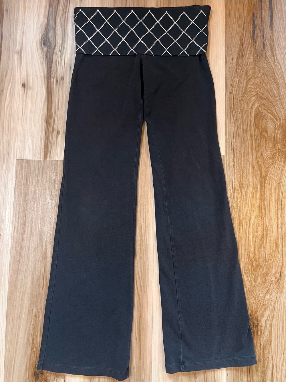 Victorias Secret PINK Small S Foldover Boot Cut Yoga Pants Bling Rhinestone Y2K